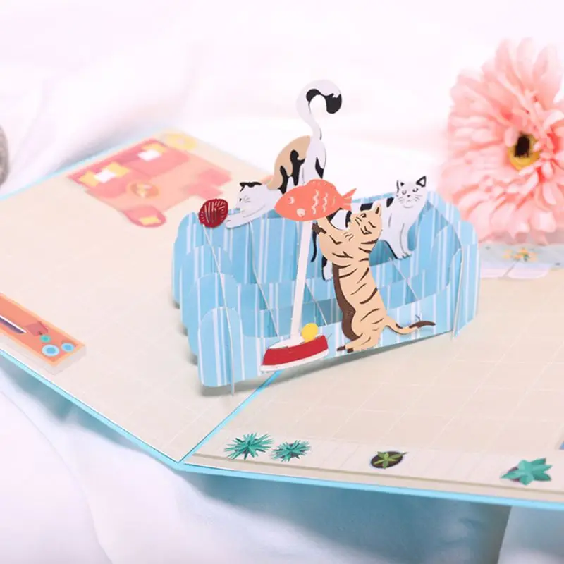  DIY Greeting Cards Handmade Birthday Wedding Invitation 3D Pop Up Card Cat Fish E65B - 4000265503326