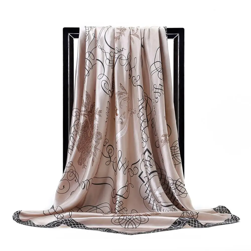 

Fashion Foulard Satin Scarfs Large Size New Printed Silk Scarf 90*90cm Square Shawl Hair Head Scarves for Women Bandana