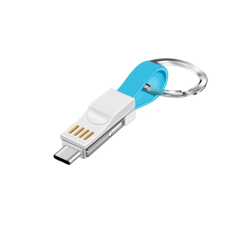 QYZSUN мини брелок Micro USB зарядное устройство кабель для зарядки данных Тип C USB кабель для передачи данных для IPhone Saunsg huawei браслет кабель - Цвет: Синий