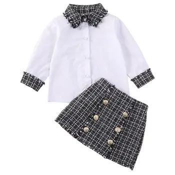 

2020 NEW Fashion outdoor toddler girl outfit long sleeve shirt + plaid A-line skirt cute kid girl clothes 2Pcs