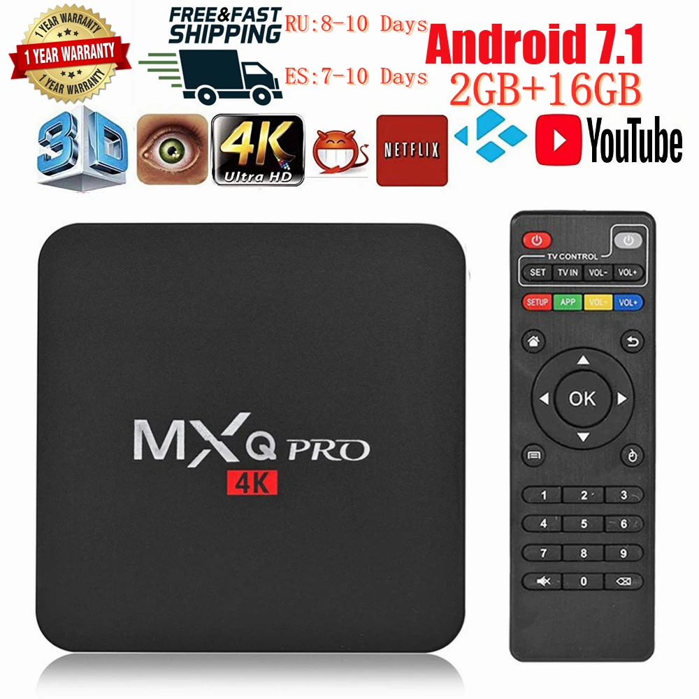 

MXQ PRO 4K Android 7.1 TV Box Smart tv Google Voice Assistant Netflix Youtube Media player 2.4gWiFi 2GB 16GB Set Top Box KODI