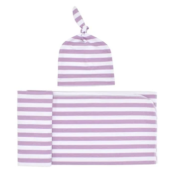 

2pcs Swaddle Blanket Bathing Striped Wrapping Newborn Sleeping Bedding Fashion Boy Girl Soft Infant Beanie Home Baby Clothes Set