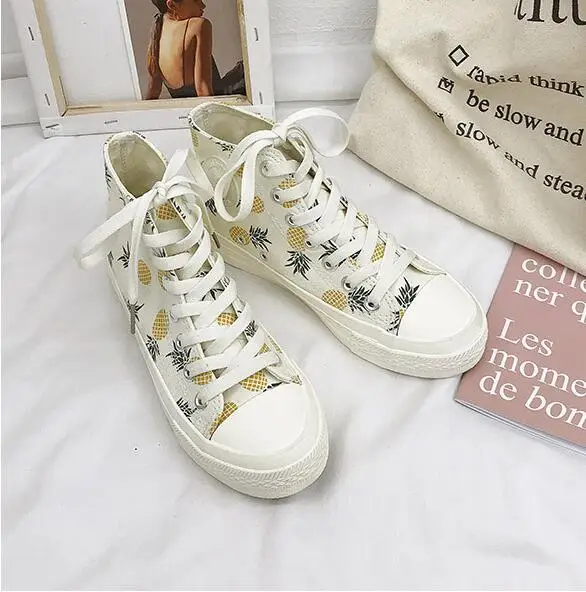 

High Quality Classic Women Canvas Shoes 2019 New listing autumn High Top Flats Women Vulcanized Shoes student tennis sneakers