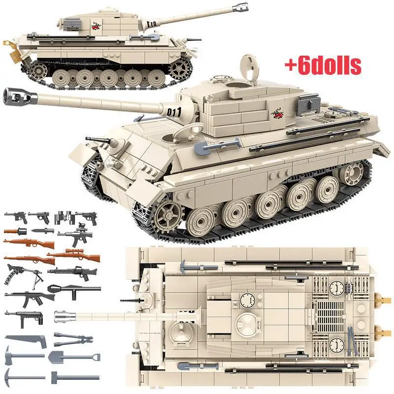 

978pcs German Tiger King Ww2 Tank Building Blocks Military Tank Army Soldier Figures Weapon Blocks Toys For Children