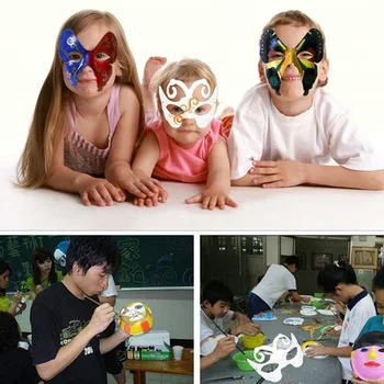 

12 pcs/set Kids DIY Painting Mask Carnival Halloween Masquerade Half Face Ball Party Mask Party Decor Supplies Children DIY Toys