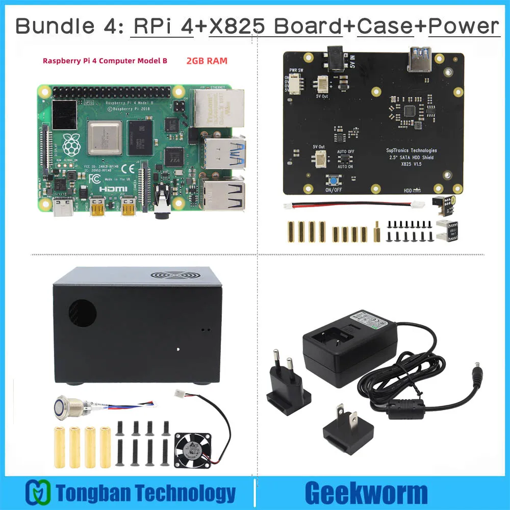 Raspberry Pi X825 SSD и HDD SATA, совпадающий металлический чехол+ переключатель+ крутой вентилятор, сотовый корпус для X825 Raspberry Pi 4 Модель B X735 - Цвет: Bundle 4