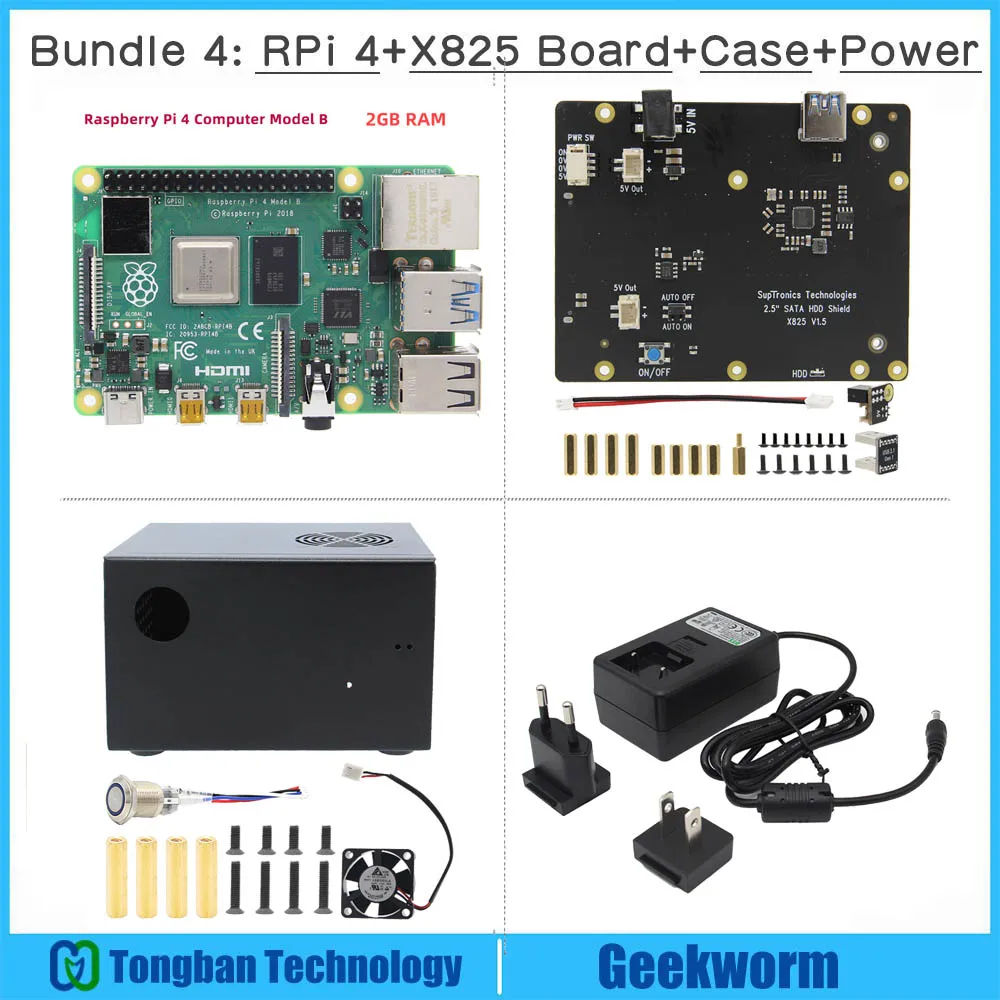 Bundle 4 Raspberry Pi X825 SSD и HDD SATA, совпадающий металлический чехол+ переключатель+ крутой вентилятор, сотовый корпус для X825 Raspberry Pi 4 Модель B X735 - Цвет: Bundle 4