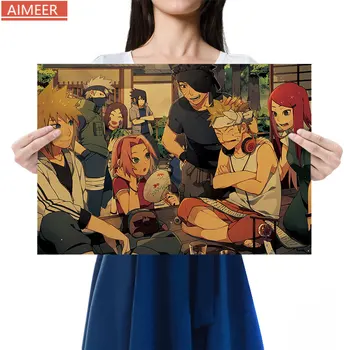 

AIMEER Anime Naruto Hatake Kakashi Uzumaki Naruto Uchiha Sasuke Vintage Kraft Poster Bar Cafe Bedroom Decor Painting 51x36cm