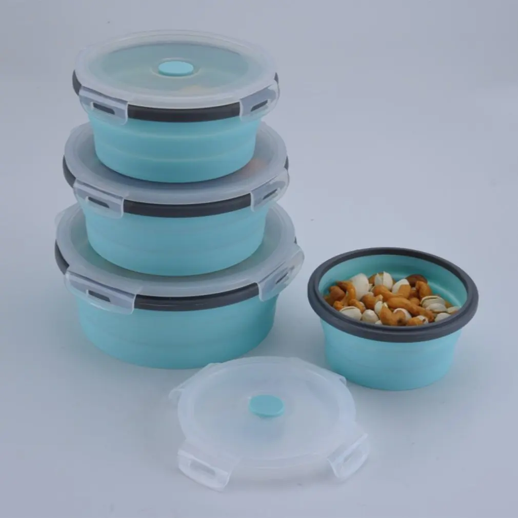 

Fda Portable Folding Lunch Box Round Silicone Lunch Box Microwave Lunch Box Plastic Refrigerator Lunch Box