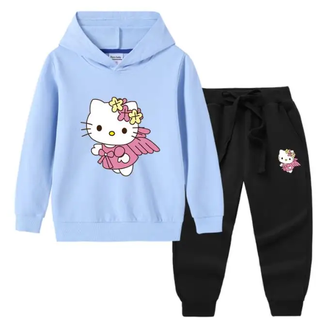 thumbnail image 1 of Hello Kitty-suéter con capucha para niña, pantalones, ropa de dos piezas para niño, conjunto de bebé de manga larga de algodón puro, moda bonita, 1 of 5