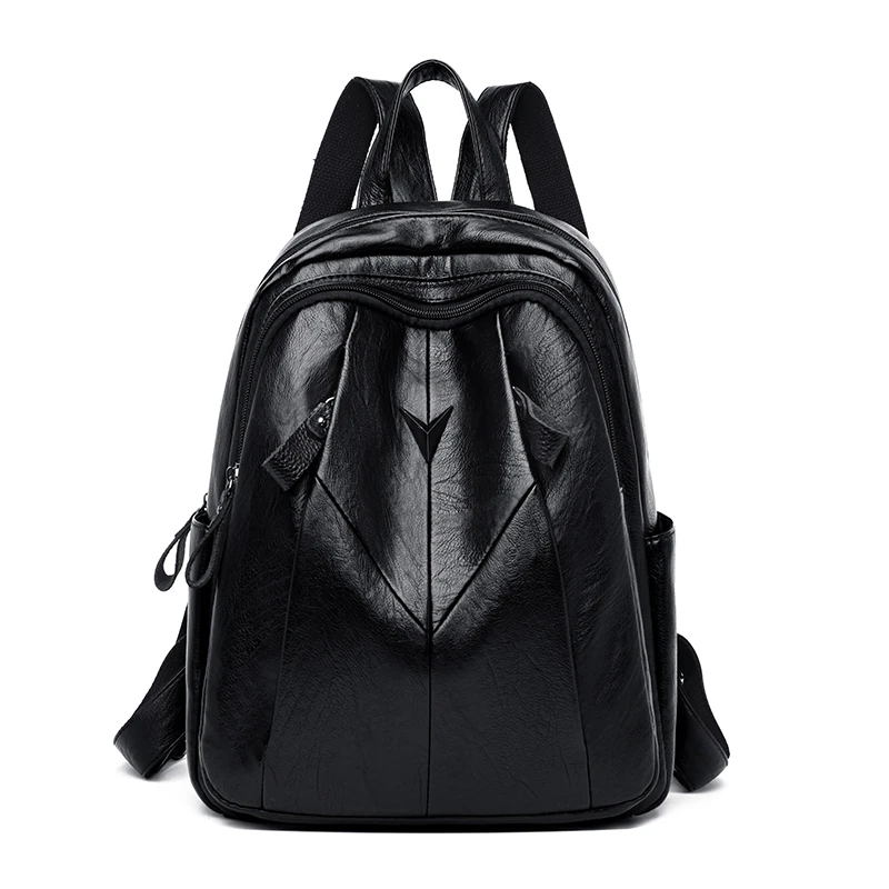 Multi-function Women Backpack High Quality Soft Leather Backpacks For Teenage Girls Shoulder Bag Travel Backpack mochilas mujer - Color: Black