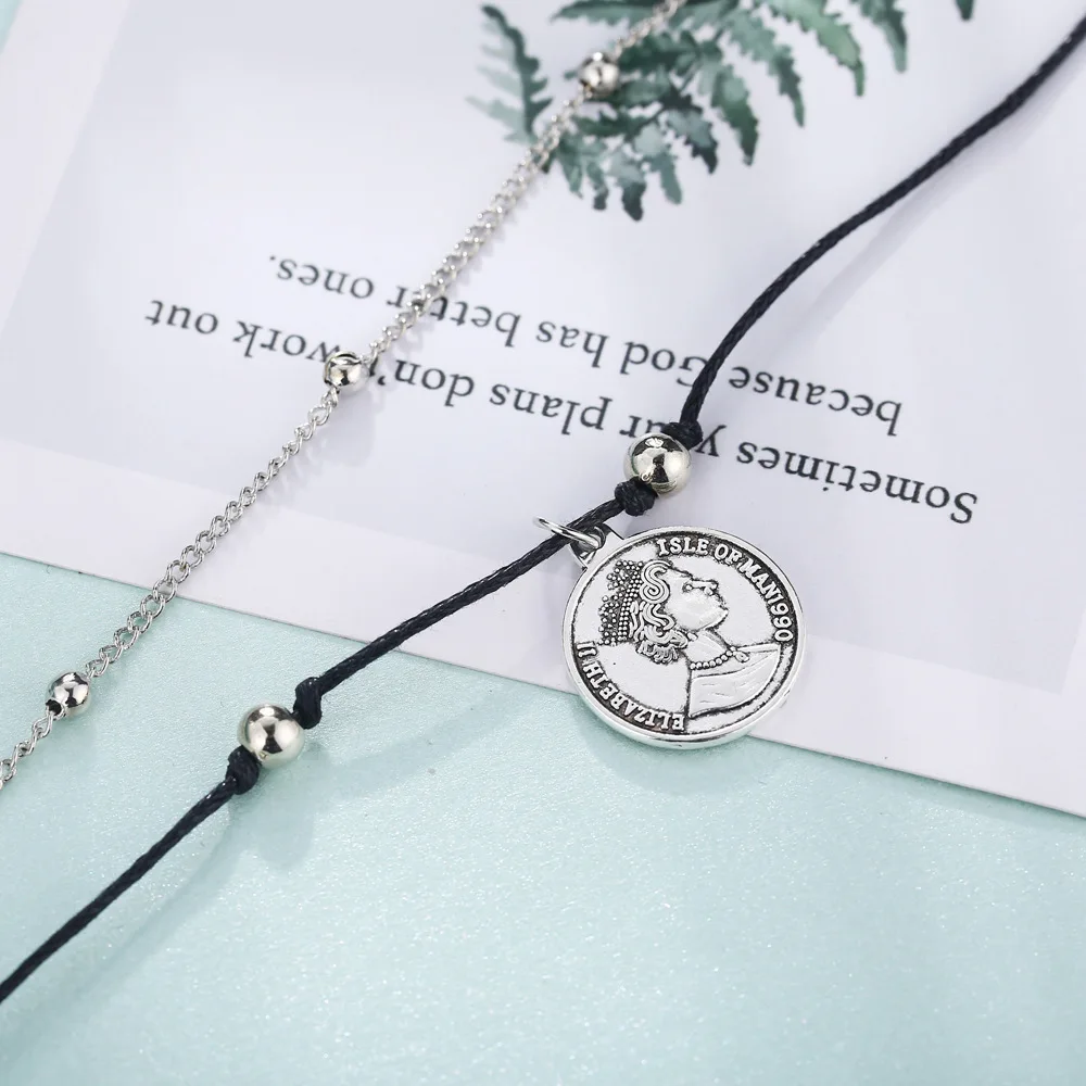 

Europe And America New Style jiao shi pin Supply of Goods Creative Retro Head Stamp Pendant Anklet Set Two-Piece Set