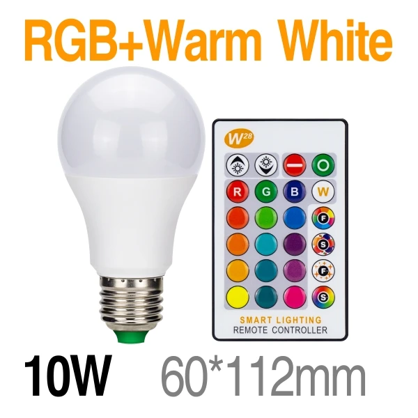 10W RGB Warm White Светодиодный RGB лампа 5 Вт 10 Вт 15 Вт E27 AC85-265V светодиодный светильник 16 изменяемый цвет RGB светодиодный светильник с функцией памяти+ ИК-пульт дистанционного управления - Испускаемый цвет: 10W RGB Warm White
