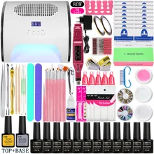 Набор для маникюра, педикюра, набор инструментов, 12 цветов, УФ гель для ногтей, инструменты, 80 Вт, УФ светодиодный светильник, Сушилка+ художественный салонный всасывающий пылесборник