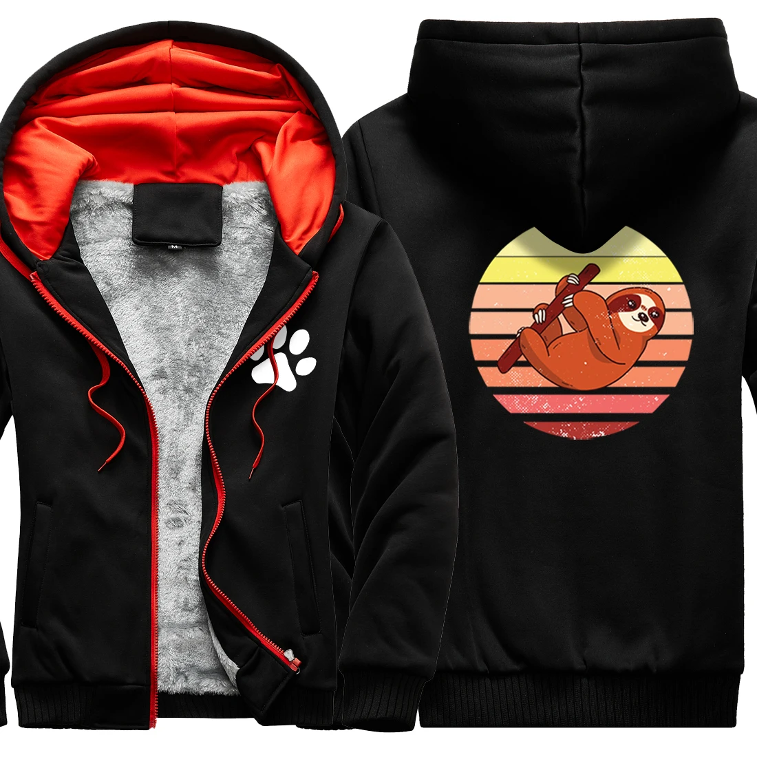 

Cartoon Sloth Print Wool Liner Fleece Hoodies Men Jackets Loose Sweatshirts Male Winter Clothes Outdoor Warm Moleton Masculino
