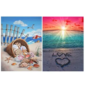 

Set of 2 Diamond Painting Kit for Adult Full Drill Paint with Diamonds Pictures Arts Craft for Home Decor Gift,Shell & Love Beac