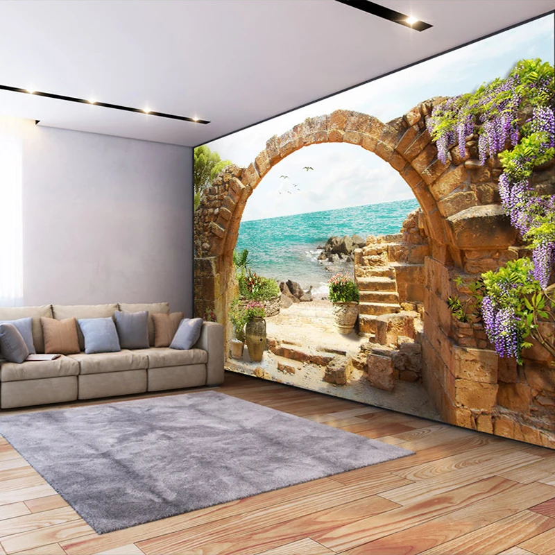 Custom-Wall-Mural-Wallpaper-Garden-Stone-Arches-Sea-View-3D-Photo-Wallpaper-For-Living-Room-Sofa (1)