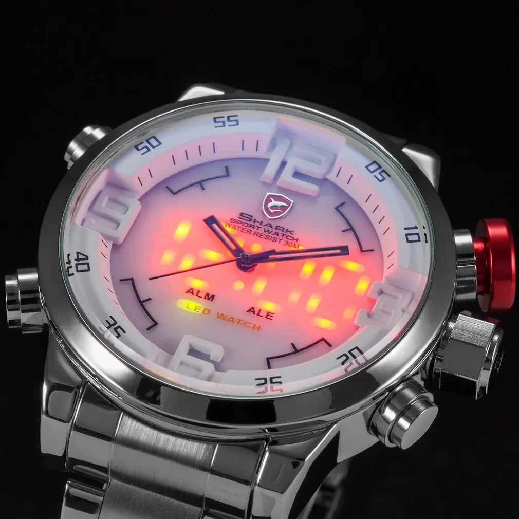 SH2309 Men Sports Outdoor Steel Band IP Watch Quartz Double Display Watch Wristwatch Sports Wristwatch for Outdoor Wear