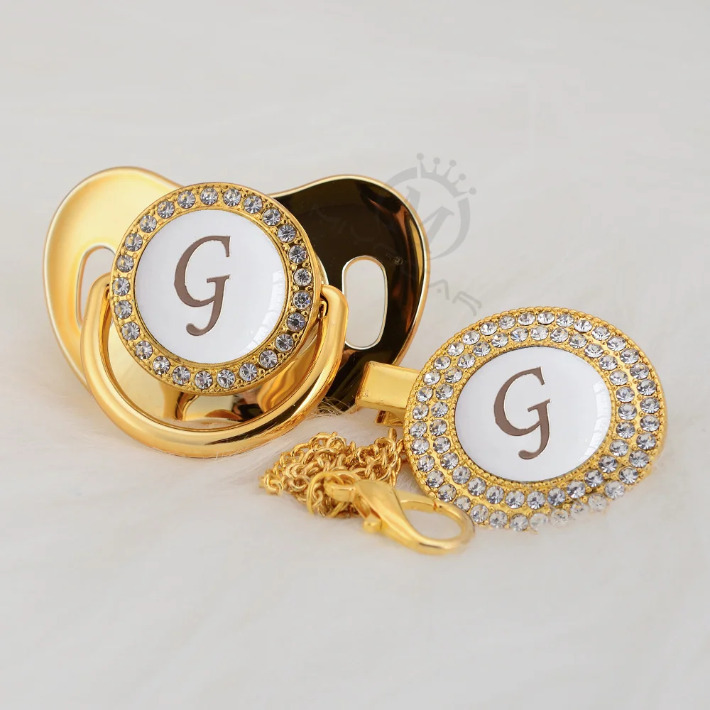 LG-8-W 6-18M BLING elegant bling pacifier and pacifier clip set name Initials letter H unique BPA free dummy bling unique design LH-W - Цвет: LG-8-W 6-18M