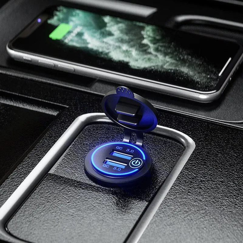 

Universal Cigarette Lighter Car Charger Dual USB Car Charger with Touch Switch QC3.0 Quick Charge Car Phone Charger USB