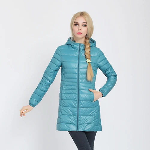 Lake blue caps Утиное перо 7XL размера плюс зимний длинный пуховик женская верхняя одежда с капюшоном теплое пальто женские ультра легкие куртки для парки - Цвет: Lake blue caps