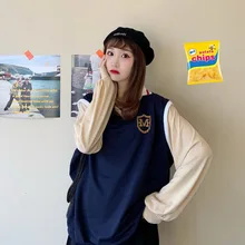 Spring Autumn Hoodies Sweatshirts Women Preppy Style Solid Long Sleeve Pullover V-neck Loose Badge Sweatshirt Female Plus Size Spring Autumn Hoodies Sweatshirts Women Preppy Style Solid Long Sleeve Pullover V-neck Loose Badge Sweatshirt Female Plus Size