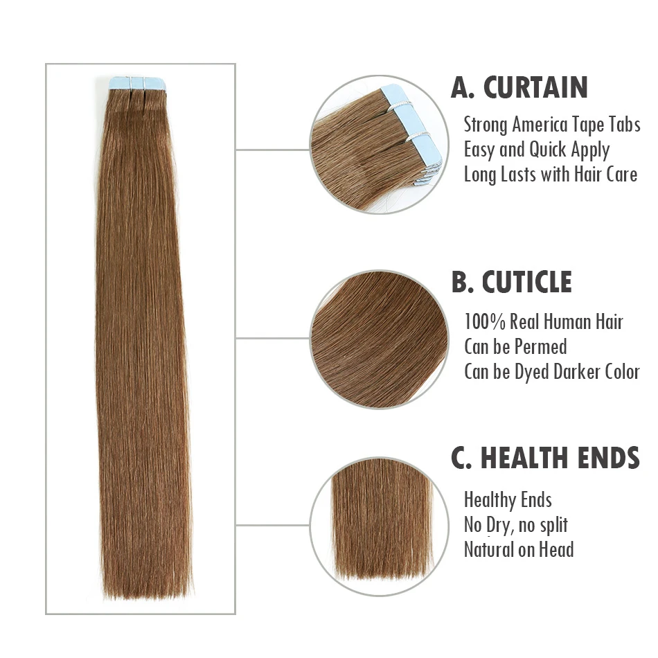 Isheeny 1" 18" 2" 22" Европейский природных прямые ленты на Волосы remy Расширение 6# Мёд коричневый ленты в Пряди человеческих волос для наращивания