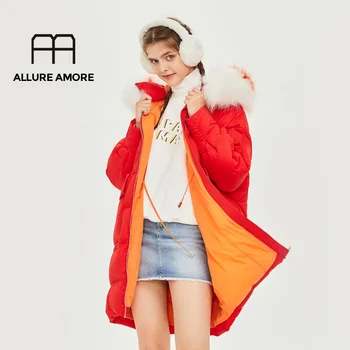 

Allure Amore Women Down Jacket New Winter Coat big Real Fur Collar Women Long Paragraph Thickening Warm Hooded For Female Parka