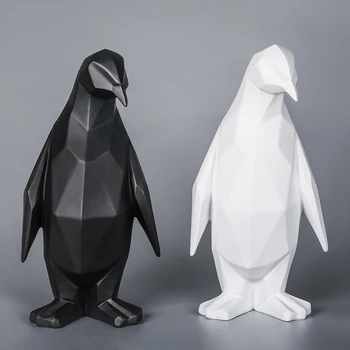 

Nordic Penguin Resin Model Ornaments Statue Animal Crafts Simple Home Office Creative Sculpture Geometric Penguin Abstract Decor