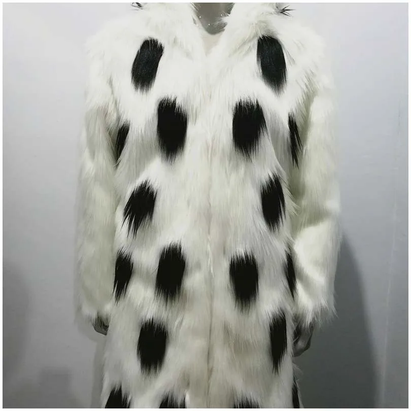 Новое модное мужское пальто из искусственного лисьего меха, зимняя приталенная куртка из искусственного меха, мужская повседневная белая/черная длинная верхняя одежда с капюшоном D522