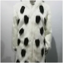 Новое модное мужское пальто из искусственного лисьего меха, зимняя приталенная куртка из искусственного меха, мужская повседневная белая/черная длинная верхняя одежда с капюшоном D522