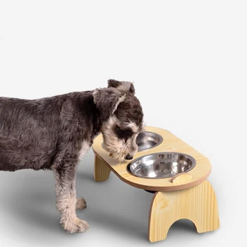 

Pet Feeder Dog Bowl Stainless Steel Cat Food Container with Wooden Rack Anti Slip Feeder Feeding Dishes Water Bowl New