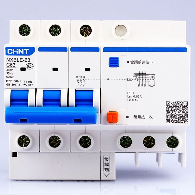 

CHINT AC230/400V NXBLE-63 3P residual current device C 40 50 63A type C earth leakage protection short circuit protection