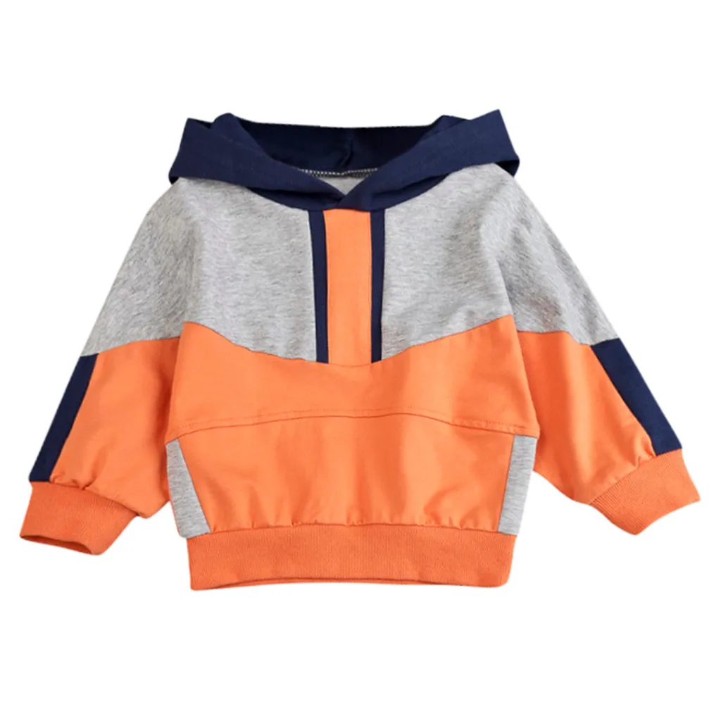 Осенние детские толстовки с капюшоном с длинными рукавами в стиле пэчворк для мальчиков, цветной пуловер с капюшоном для маленьких мальчиков, футболка, топы, одежда - Цвет: Оранжевый