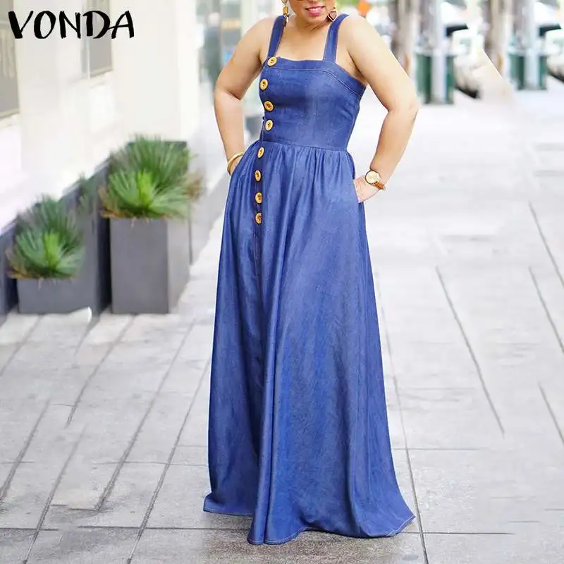 denim floor length dress