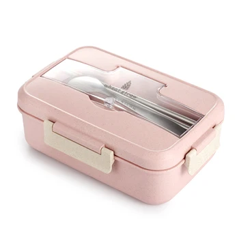 

Microwave Lunch Box Wheat Straw Dinnerware Food Storage Container Children Kids School Office Portable Bento Box