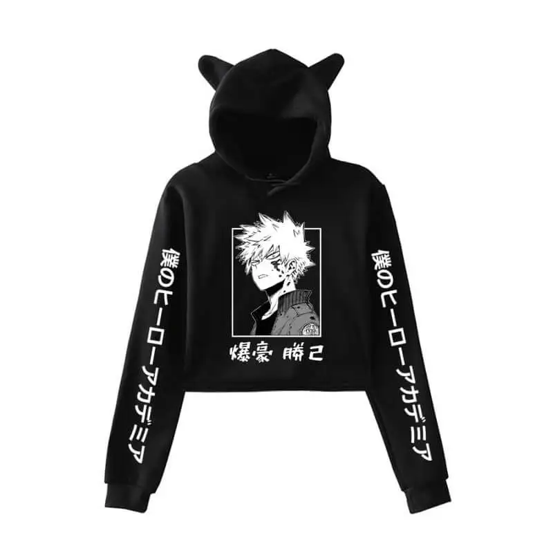 Укороченная толстовка с капюшоном аниме Моя геройская Академия Bakugou Katsuki пуловер