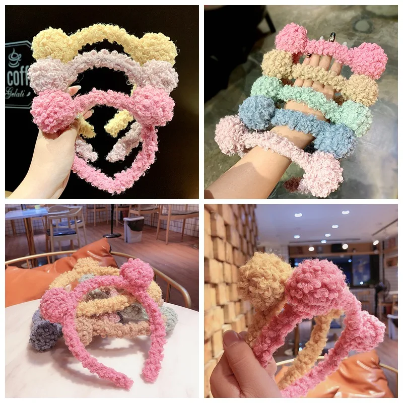 1pc solid colors cute ear design baby girls hairbands kids headbands children hair hoop cashmere headwear hair accessories