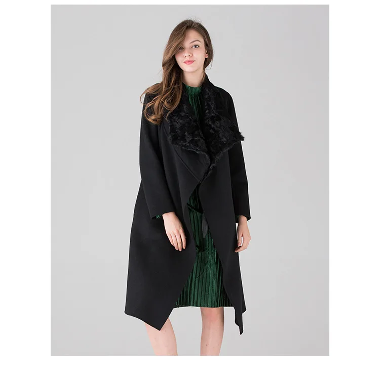 long woolen blends cashmere coats for women autumn winter ladies jackets plus size overcoats double sided beige fur collar