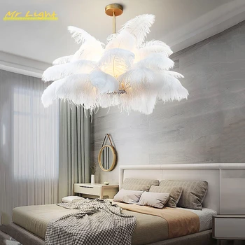 

Modern Ostrich Feather Pendant Lights Lighting Restaurant Cafe LOFT Pendant Lamp Luxury LED Hanging Lamps Kitchen Light Fixtures