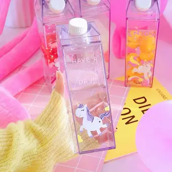 

Unicorn 2 Milk Box Plastic Drink Cup Easy Cup Girl Heart Cute Simple Portable