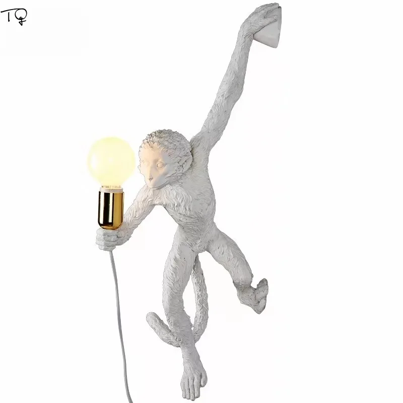 

Monkey Lamp Nordic Simple individual Resin Led Wall Lamp Modern White Brown Living Room Bedroom Study Art Decor Salon Luminaire
