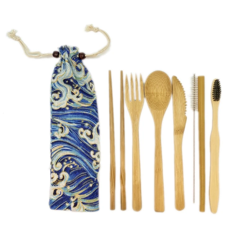 Портативный дорожный набор столовых приборов бамбуковые столовые приборы