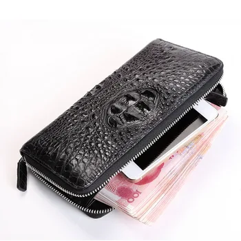 

Crocodile Man Wallet Head Long Fund Zipper Male Genuine Leather Hand Take Package billetera hombre New Design carteira masculina