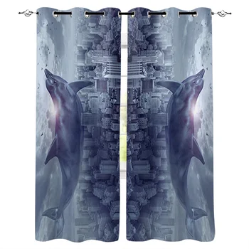 

Dolphin City Floats Window Curtains Living Room Kitchen Curtains for Bedroom Left and Right Biparting Open Curtains