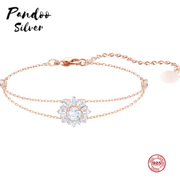 

PANDOO Fashion Charm Pure 925 Silver Original 1:1 Copy, Fresh Sun Flower Elegant Wild Bracelet Female Luxury Jewelry Gifts