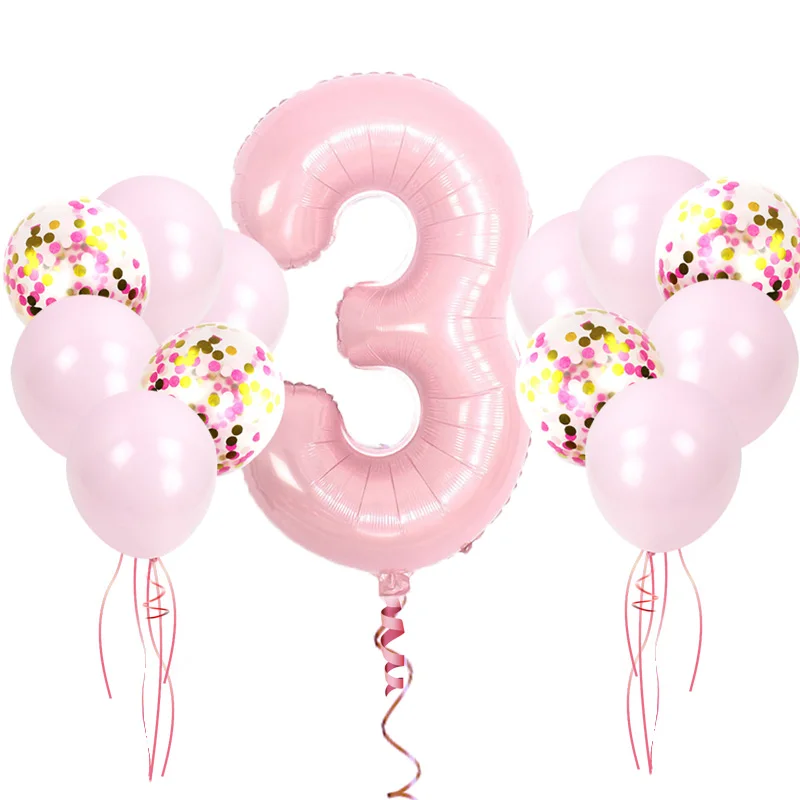 Вечерние воздушные шары из фольги с изображением единорога, гелий, розовый латексный шар принцессы с номером 1. Украшения для дня рождения Детские балоны - Цвет: ZG pink set 3