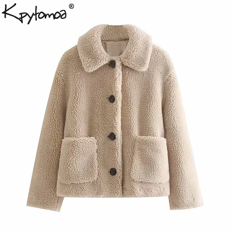 Goede Vintage Stijlvolle Winter Warm Faux Fur Teddy Jas Vrouwen 2020 Fashion Lange Mouwen Zakken Gezellige Bovenkleding Chic Tops Chaqueta Mujer