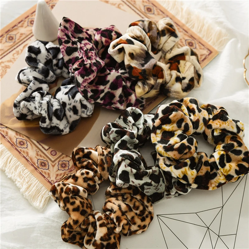 Leopard Velvet Scrunchies Hair Accessories For Women Girl Elastic Hair Ring Hair tie Ponytail - Image 5