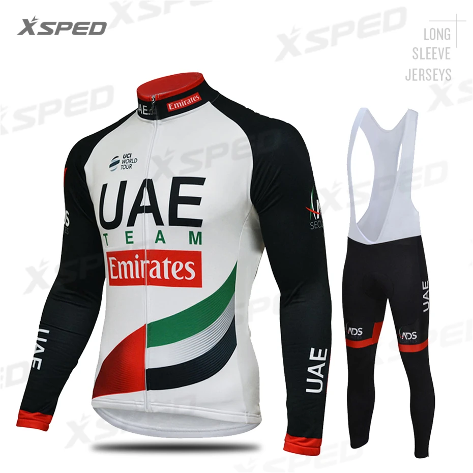 Одежда для велоспорта с длинным рукавом, Джерси, набор ОАЭ Pro Team Emirates, Мужская гоночная форма, MTB триатлон, облегающий костюм, дышащая одежда, быстросохнущая - Цвет: Bib Cycling Set